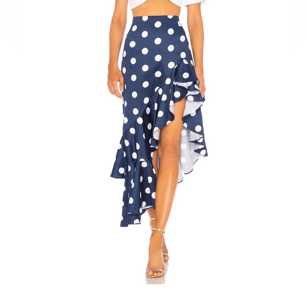 Alexis X Revolve Blue Polka Dot Skirt- Large